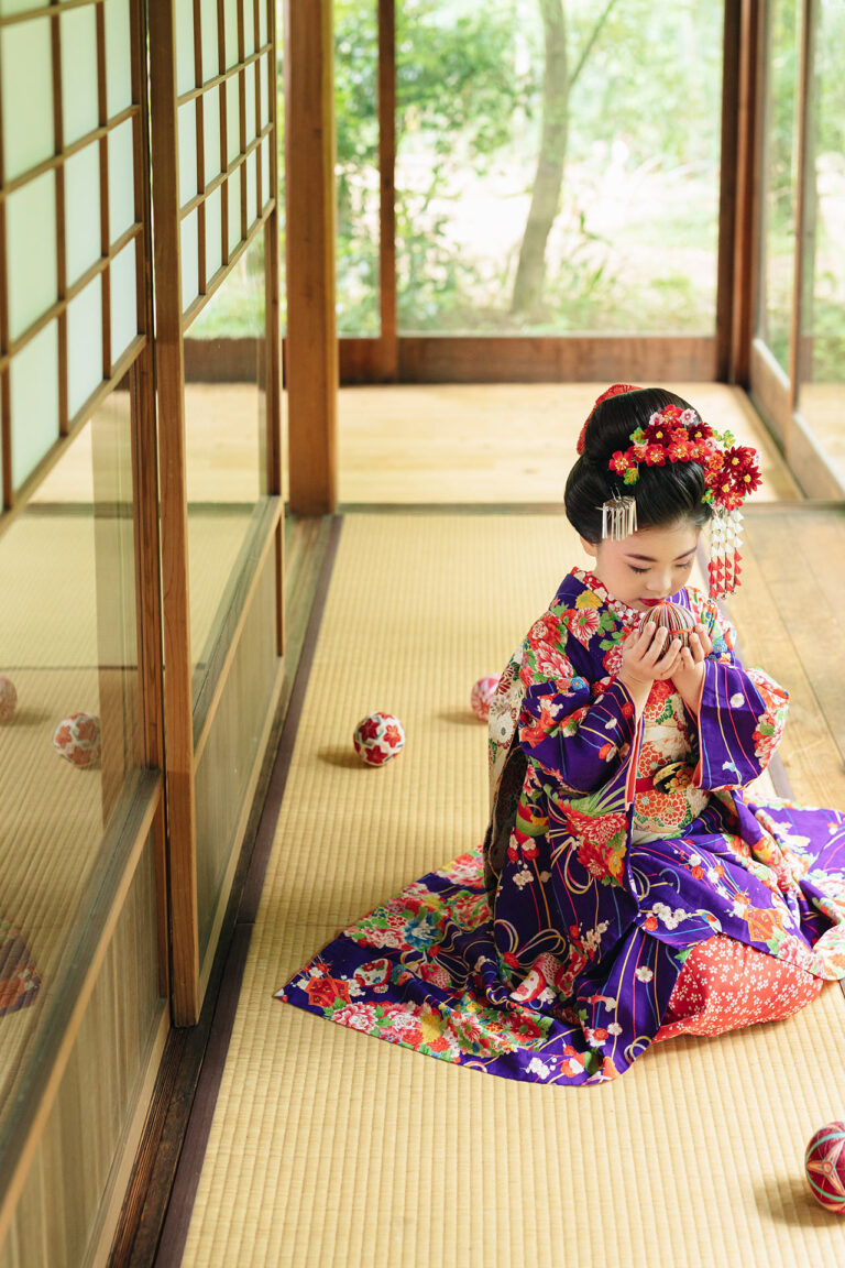花薬玉 8歳〜13歳向けアンティーク着物レンタル