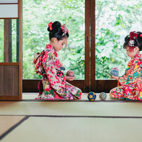 金糸雀 5歳〜7歳向けアンティーク着物レンタル、夢⼆ 7歳〜13歳向けアンティーク着物