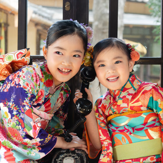 花手毬、金糸雀 5歳〜7歳向けアンティーク着物レンタル